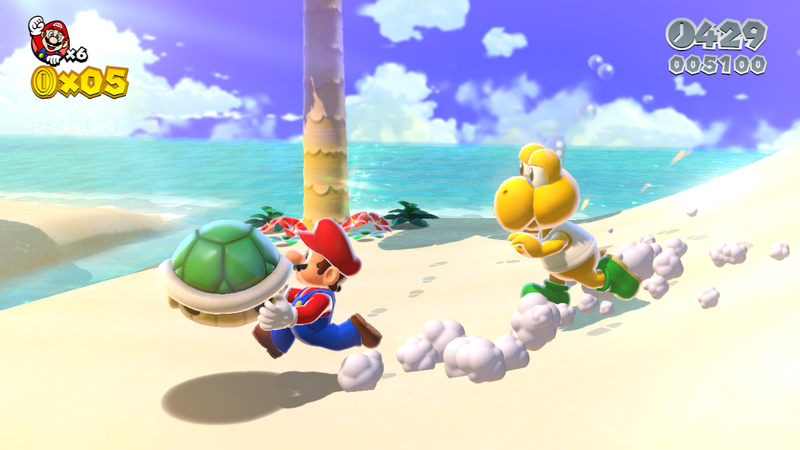 File:SM3DW Mario Stealing Koopa Shell.png
