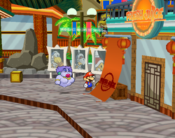 Mario near the Inn Coupon in Glitzville of Paper Mario: The Thousand-Year Door.