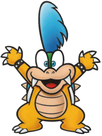 Artwork of Larry Koopa from a Nintendo coloring book. The coloring book was included in the July 2015 edition of Japan's TV Video Game Magazine to commemorate the 30th anniversary of Super Mario Bros.The same artwork is reused in the main characters' pages of the Encyclopedia Super Mario Bros., on page 15.