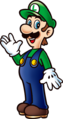 Shaded artwork of Luigi greeting.
