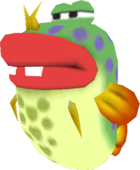 Model of a Lunge Fish from Yoshi's New Island, showing off its whole body.