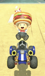 Toad (Burger Bud) performing a trick.