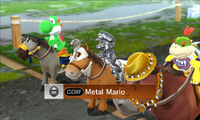 Metal Mario riding on a horse in Pro difficulty from Mario Sports Superstars