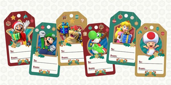 Presentation banner for a set of printable Mario-themed gift tags