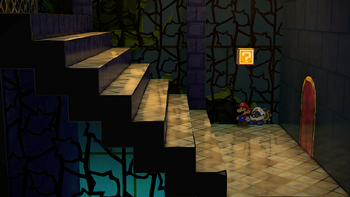 Twelfth block in the Palace of Shadow in the remake of Paper Mario: The Thousand-Year Door for the Nintendo Switch.