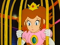 Princess Peach held prisoner at Bowser's Castle.