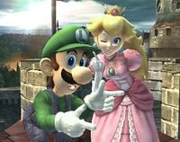 A picture of Peach and Luigi in Super Smash Bros. Brawl.