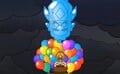 Wario Deluxe riding on a platform hoisted by several balloons