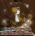 "Caught every fish from beach to debris." discovery from Snurfboard Habitat in Yoshi and the Mysterious Book