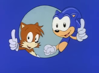 Sonic and Tails as seen at the end of the intro of Adventures of Sonic the Hedgehog.