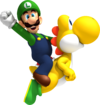 Luigi and a Yellow Yoshi from New Super Mario Bros. Wii.