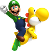 Luigi and a Yellow Yoshi from New Super Mario Bros. Wii.