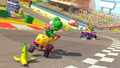 Yoshi and Bowser racing on the course
