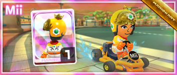 The Daisy Mii Racing Suit from the Mii Racing Suit Shop in the Princess Tour in Mario Kart Tour