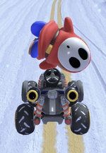 Shy Guy performing a trick.