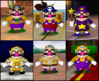 Wario's outfits in the game Mario Party 2.