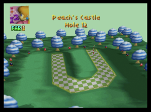 The first hole of Peach's Castle from Mario Golf (Nintendo 64)