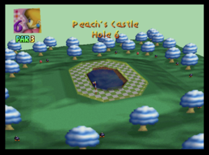 The sixth hole of Peach's Castle from Mario Golf (Nintendo 64)