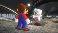 Super Mario Odyssey screenshot of Mario first meeting Cappy.