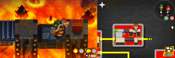 Third block in Bowser Path of Mario & Luigi: Bowser's Inside Story + Bowser Jr.'s Journey.