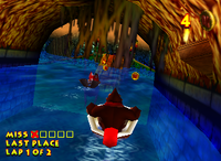 A setup for a Golden Banana for Donkey Kong in Gloomy Galleon.