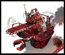 Concept art from Donkey Kong Country Returns of Donkey Kong controlling a Ferndozer.