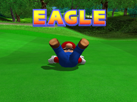 Mario receives an Eagle in Mario Golf: Toadstool Tour. PAL version.
