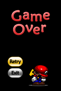 The Game Over screen of Mario vs. Donkey Kong 2: March of the Minis