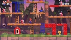 Screenshot of Mystic Forest level 7-2 from the Nintendo Switch version of Mario vs. Donkey Kong