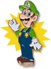 Promotional Luigi pin, for The Year of Luigi