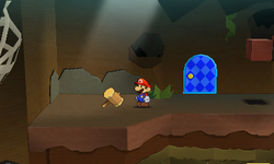 Mario near the Hammer in Rustle Burrow of Paper Mario: Sticker Star.
