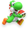 Yoshi holding a Red Shell