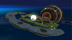 A screenshot of Sand Spiral Galaxy during the "Choosing a Favorite Snack" mission from Super Mario Galaxy.