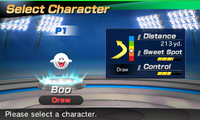 Boo's stats in the golf portion of Mario Sports Superstars