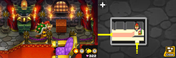 Ninth block in Bowser's Castle of Mario & Luigi: Bowser's Inside Story + Bowser Jr.'s Journey.