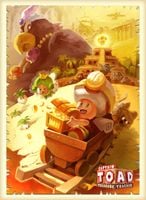 Concept artwork for Captain Toad: Treasure Tracker featuring Captain Toad, the green Sprixie Princess, Wingo and Toadette.