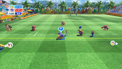 Singleplayer gameplay during Rugby Sevens (Mario & Sonic at the Rio 2016 Olympic Games for Wii U) in Mario & Sonic at the Rio 2016 Olympic Games (Wii U).