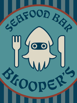 A sign of Blooper's Seafood Bar in Mario Kart 8 Deluxe