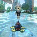 A Mii in the Blooper Suit performing a Jump Boost.