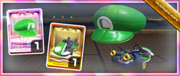 The Luigi's Hat Balloon Pack from the 2022 Mario vs. Luigi Tour in Mario Kart Tour