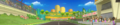 The banner for Luigi Circuit, with Mario Kart logos on the building near the starting line instead of the Nintendo logo