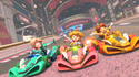 An official screenshot of Rosalina, Peach and Daisy in Mario Kart World.
