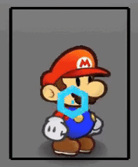 Mario with the DEF-Up status effect in Super Paper Mario.
