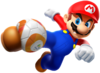 Artwork of Mario kicking a soccer ball