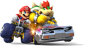 Bowser driving his Badwagon on the right