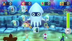 Boss minigame from Mario Party 10; Mega Blooper's Bubble Battle.