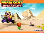 Wario and Toad racing on Yoshi Desert