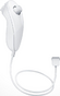 A white Nunchuk attachment for the Wii.
