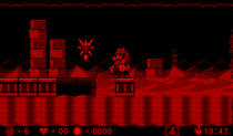 Screenshot of Wario with a Thorn Rocket, from Virtual Boy Wario Land.