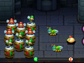 Mario and Luigi using the Yoo Who Cannon on two Fawflants and a red Nooz